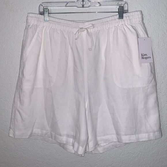 NWT Kim Rogers Linen White Women Shorts Size L - Picture 1 of 12